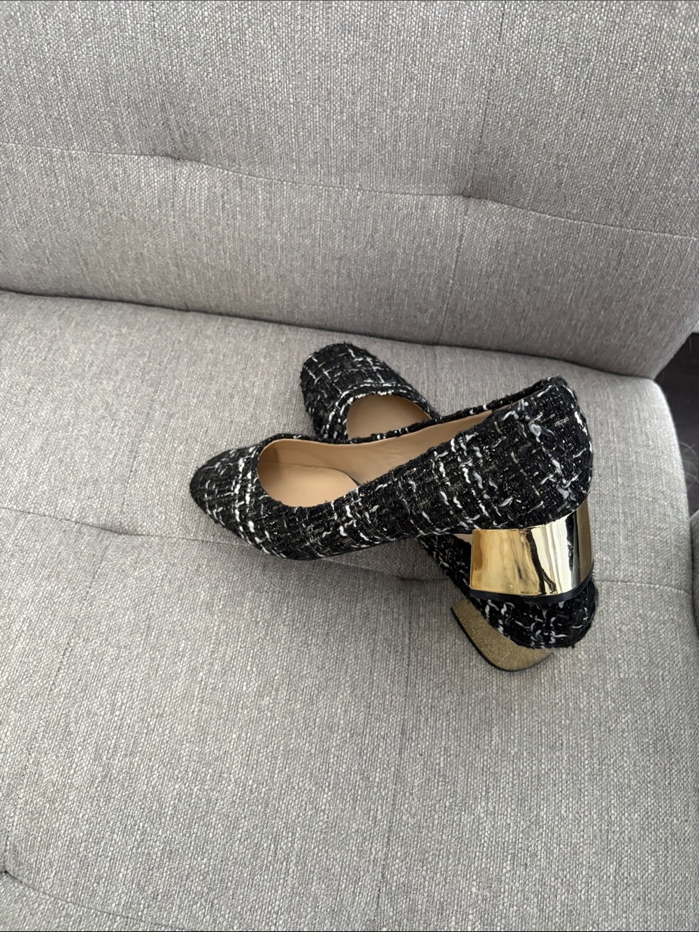 Karl Lagerfeld Black & White Tweed Flats - Picture 2 of 2